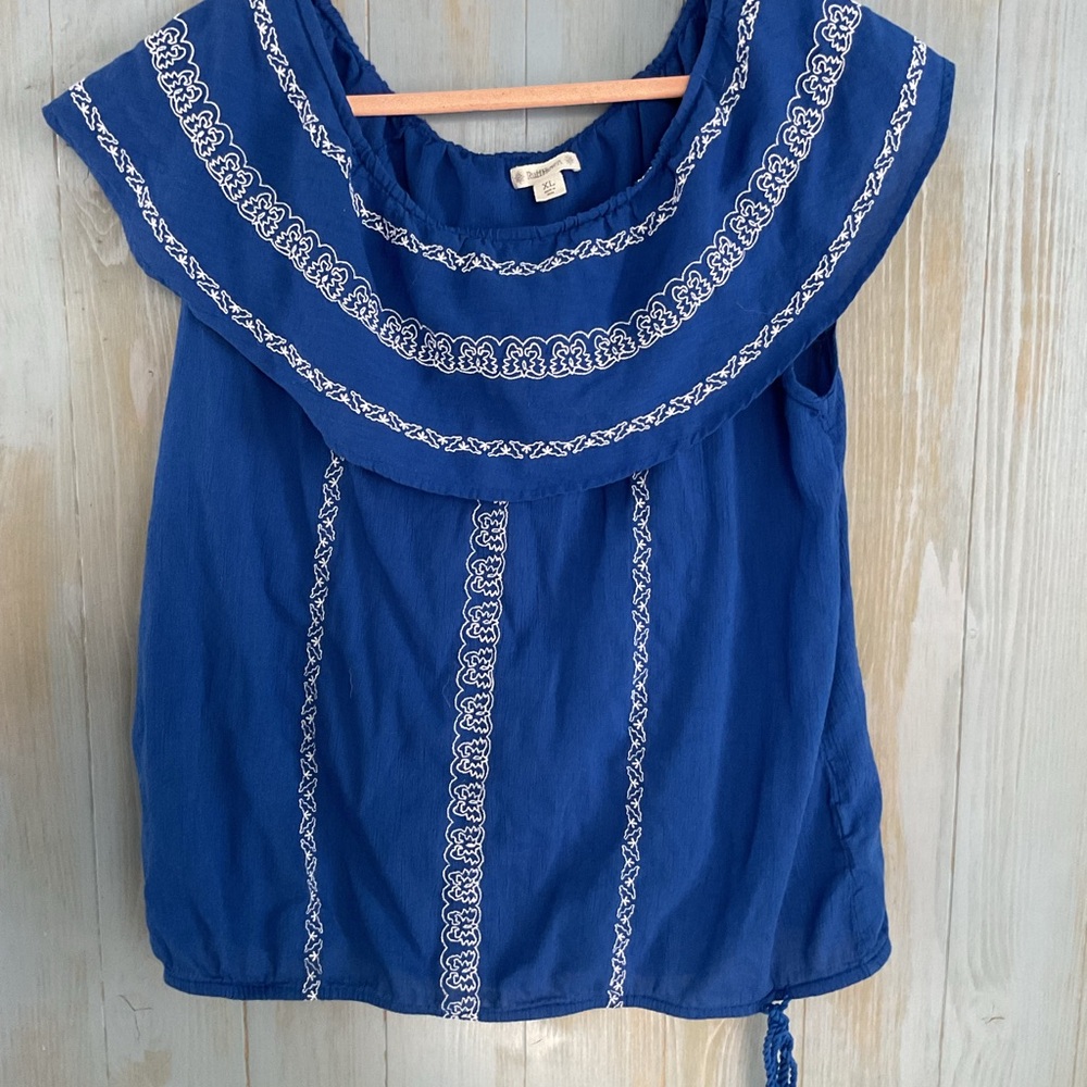 Ruff Hewn Blue Blouse with White Embroidery
